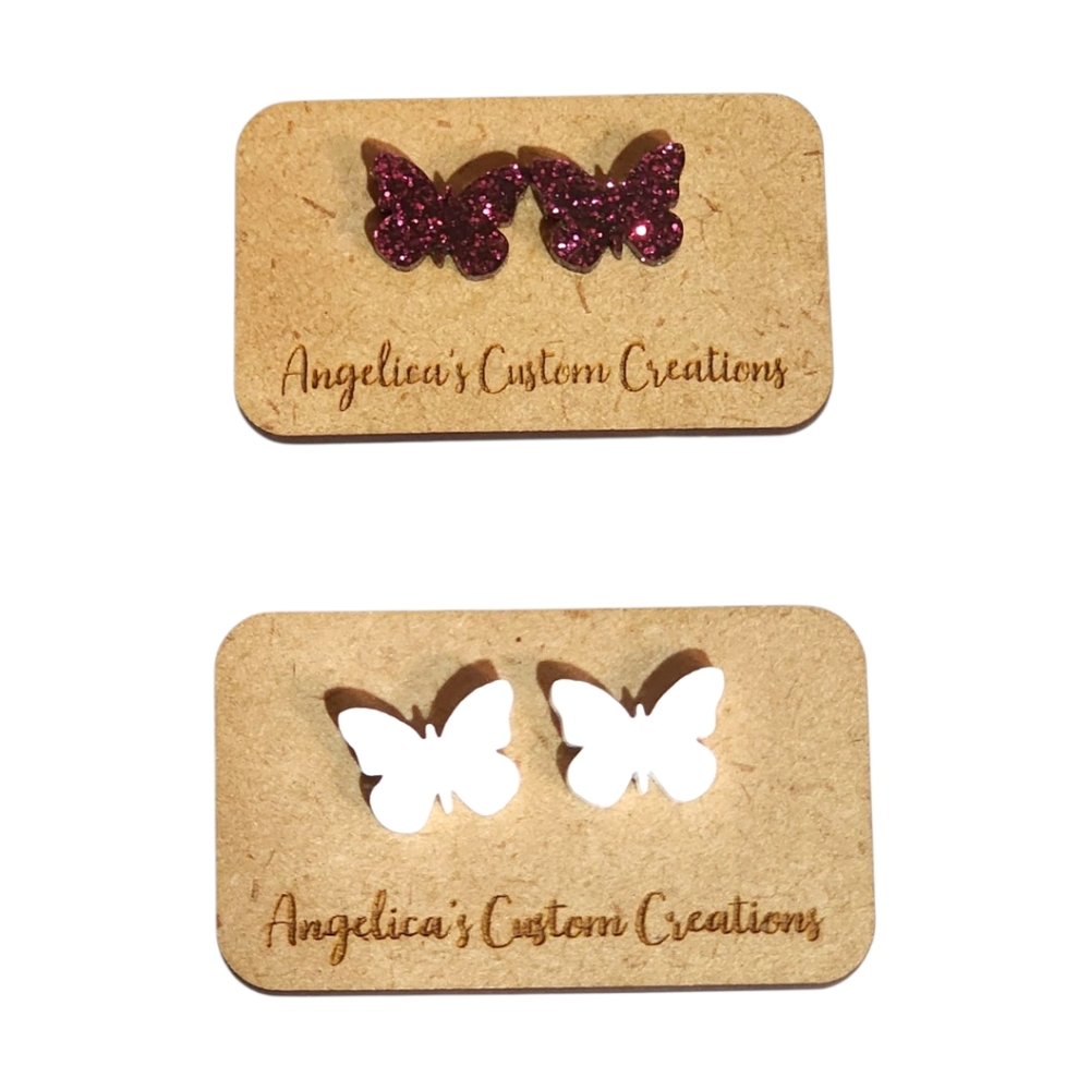 Butterfly Kisses Acrylic Stud Earring Set - Pink, White